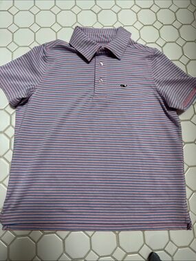 Vineyard Vines Boys Pink and Light Blue Thin-Striped Polo